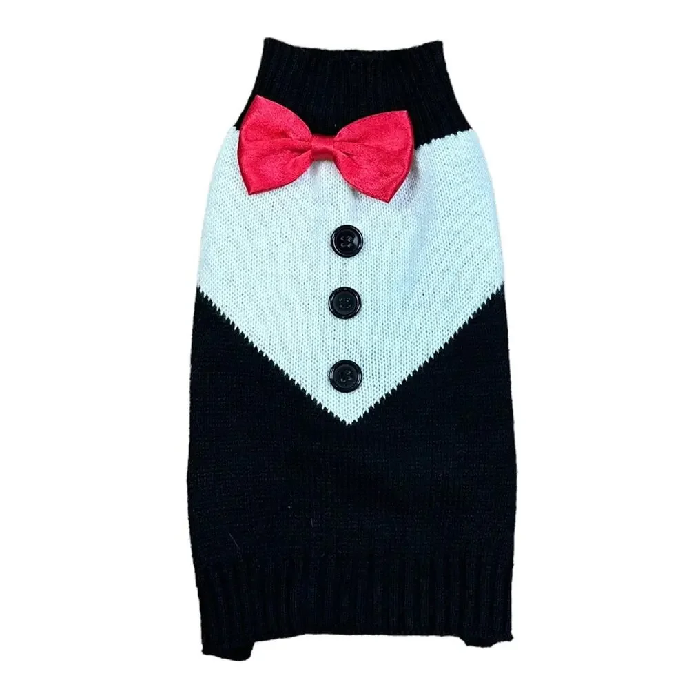 Simply Dog Bow tie Pullover Sweater Black Red Sz Small